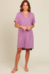 Lavender V-Neck Basic Maternity Shirt Dress