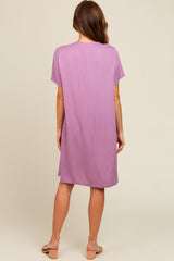 Lavender V-Neck Basic Shirt Dress