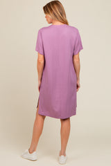 Lavender V-Neck Basic Maternity Shirt Dress