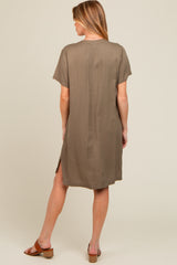 Olive V-Neck Basic Maternity Shirt Dress