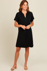 Black V-Neck Basic Shirt Dress