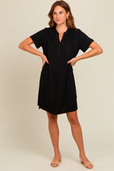 Black V-Neck Basic Maternity Shirt Dress