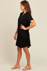 Black V-Neck Basic Shirt Dress