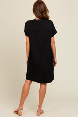 Black V-Neck Basic Shirt Dress