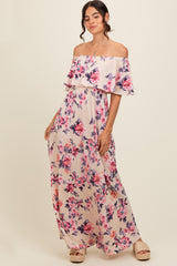 Ivory Floral Off Shoulder Maternity Maxi Dress