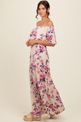 Ivory Floral Off Shoulder Maxi Dress