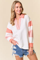 Salmon Striped Colorblock Polo Top