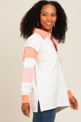 Salmon Striped Colorblock Polo Top