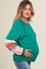 Emerald Green Colorblock Sleeve Maternity Pullover