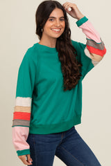 Emerald Green Colorblock Sleeve Pullover