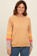 Camel Colorblock Sleeve Maternity Pullover