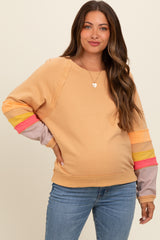 Camel Colorblock Sleeve Maternity Pullover