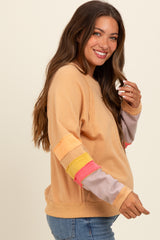 Camel Colorblock Sleeve Maternity Pullover