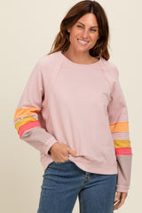 Light Pink Colorblock Sleeve Maternity Pullover