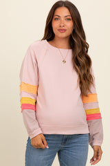 Light Pink Colorblock Sleeve Maternity Pullover