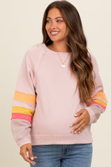 Light Pink Colorblock Sleeve Maternity Pullover