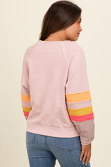 Light Pink Colorblock Sleeve Maternity Pullover