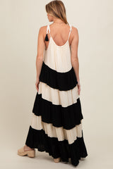 Black Colorblock Tiered Maternity Maxi Dress