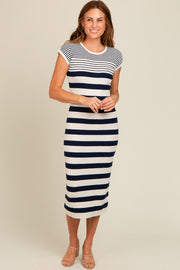 Navy Blue Mixed Striped Midi Dress