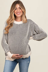 Black Ribbed Balloon Sleeve Maternity Sweater