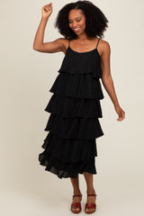 Black Tiered Maternity Midi Dress