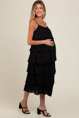 Black Tiered Maternity Midi Dress