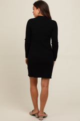 Black Ribbed Knit Henley Maternity Dress