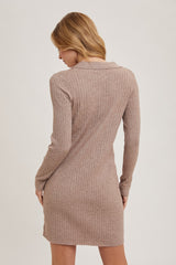 Mocha Ribbed Knit Henley Dress