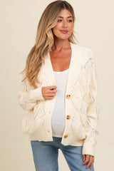 Ivory Textured Button Up Sweater Maternity Cardigan