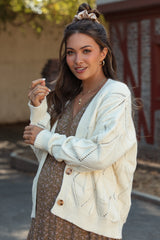 Ivory Textured Button Up Sweater Maternity Cardigan