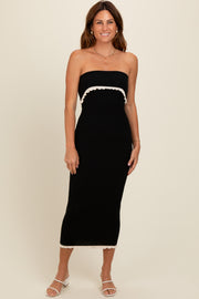 Black Contrast Trim Strapless Knit Dress