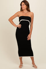 Black Contrast Trim Strapless Knit Dress