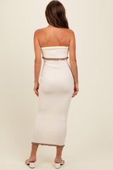 Cream Contrast Trim Strapless Knit Dress