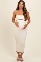 Cream Contrast Trim Maternity Strapless Knit Dress