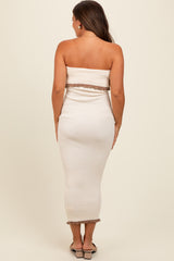 Cream Contrast Trim Maternity Strapless Knit Dress