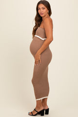 Taupe Contrast Trim Maternity Strapless Knit Dress