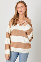 Camel Wide Stripe Polo Sweater