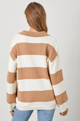 Camel Wide Stripe Polo Sweater