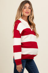 Red Wide Stripe Polo Maternity Sweater