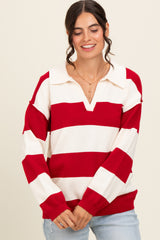 Red Wide Stripe Polo Sweater