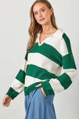 Hunter Green Wide Stripe Polo Sweater