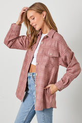 Mauve Plaid Textured Shirt Jacket