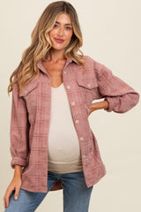 Mauve Plaid Textured Maternity Shirt Jacket