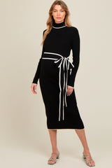 Black Contrast Trim Turtleneck Maternity Sweater Dress