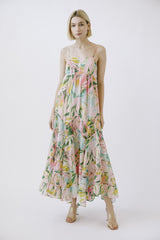 Pink Floral Tiered Ruffle Hem Maxi Dress