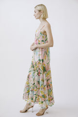 Pink Floral Tiered Ruffle Hem Maxi Dress