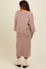 Mocha Textured Knit Top And Midi Skirt Maternity Set