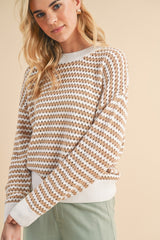 Mocha Striped Crochet Knit Maternity Sweater