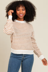 Mocha Striped Crochet Knit Sweater