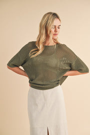 Olive Open Knit Sweater Top